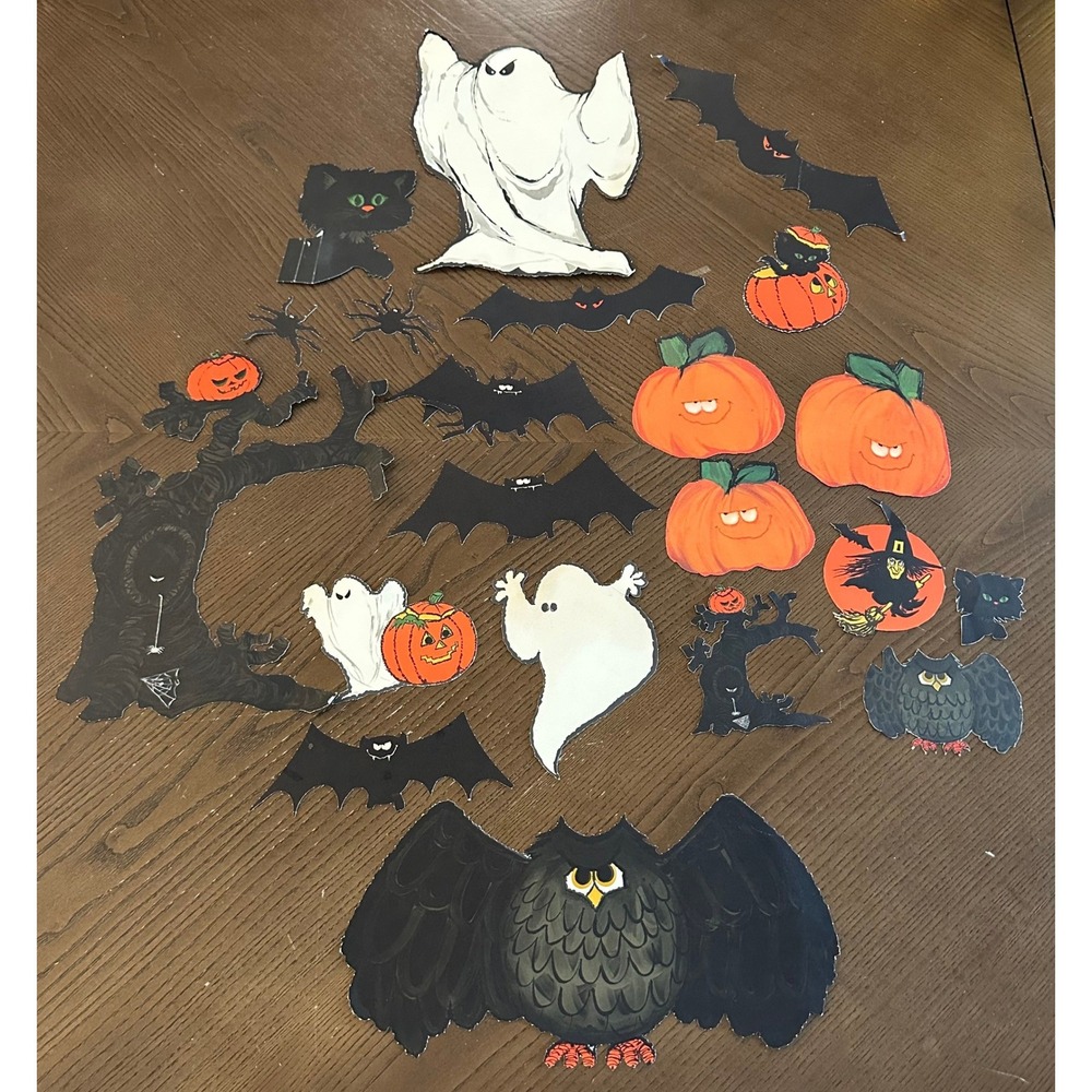 Vintage Hallmark Halloween Diecuts Lot 23pc Ghosts Bats Pumpkins Owls Cats Decor